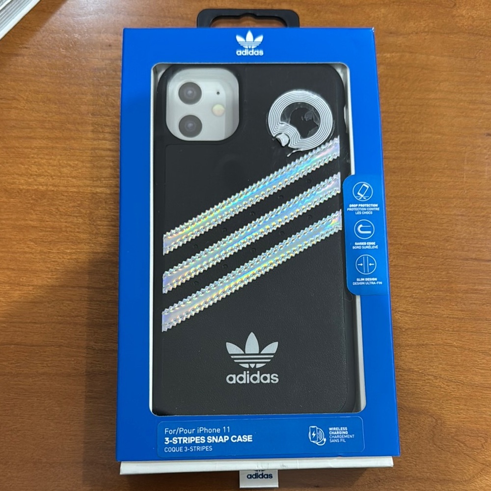 Adidas Black iPhone 11 Case with Silver Stripes